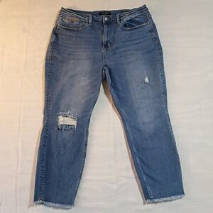 Judy Blue High Rise Boyfriend Fit Jeans Women's 20w Blue Stretch Denim Raw Hem